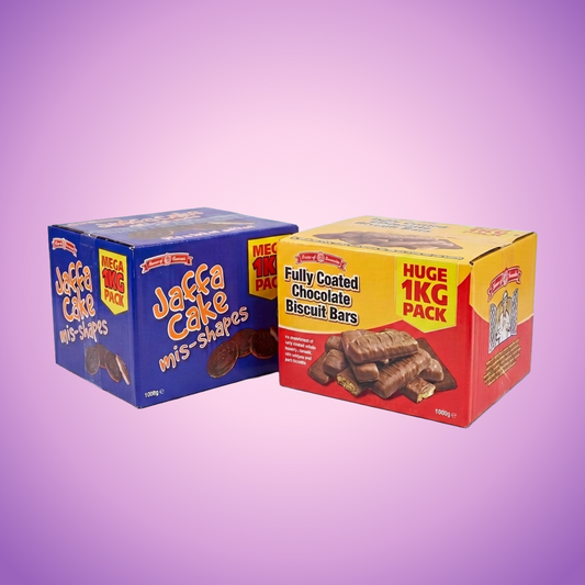 House Of Lancaster Luxury Broken Misshapen Jaffa Cakes & Fully Coated Chocolate Biscuit Bars Broken or Misshapen 2kg — purple and pink product photo