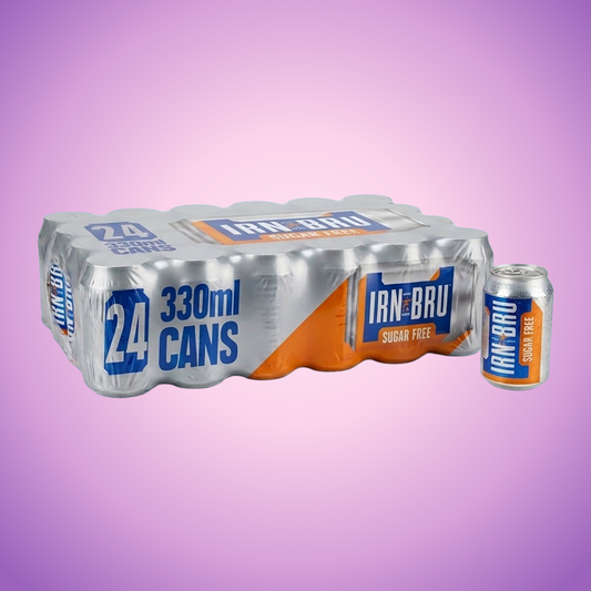 IRN-BRU 24 x 330ml Sugar Free Cans 1kg — purple and pink product photo
