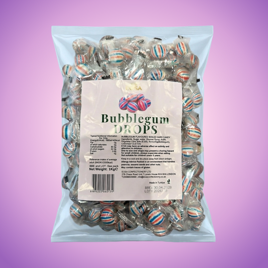 Krazy Kandi Eosa Bubblegum Drops Hard Rock Candy Individually Wrapped 1kg — purple and pink product photo