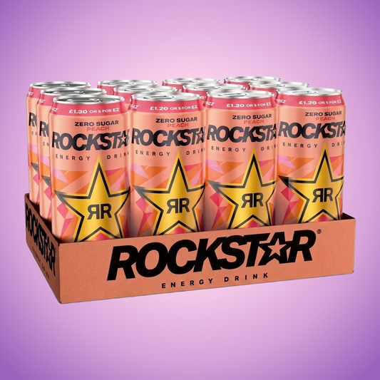 Rockstar Energy 12 x 330ml Energy Drink Peach Flavour 1kg — purple and pink product photo