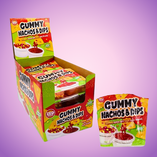 Zed Candy Gummy Nachos and Dips with Sour Sauce and Candy 612g — purple and pink product photo