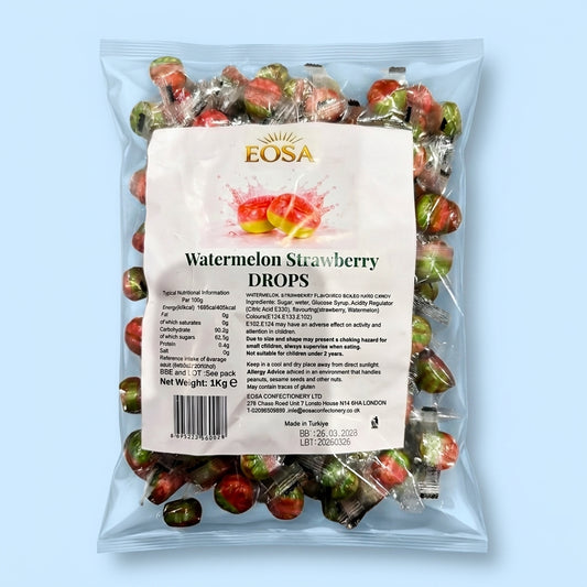 Krazy Kandi Watermelon Strawberry Drops Hard Rock Candy Individually Wrapped 1kg