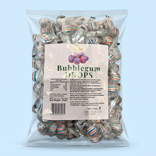 Krazy Kandi Eosa Bubblegum Drops Hard Rock Candy Individually Wrapped 1kg