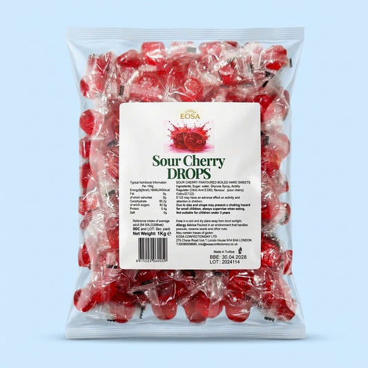 Krazy Kandi Sour Cherry Drops Hard Rock Candy Individually Wrapped 1kg