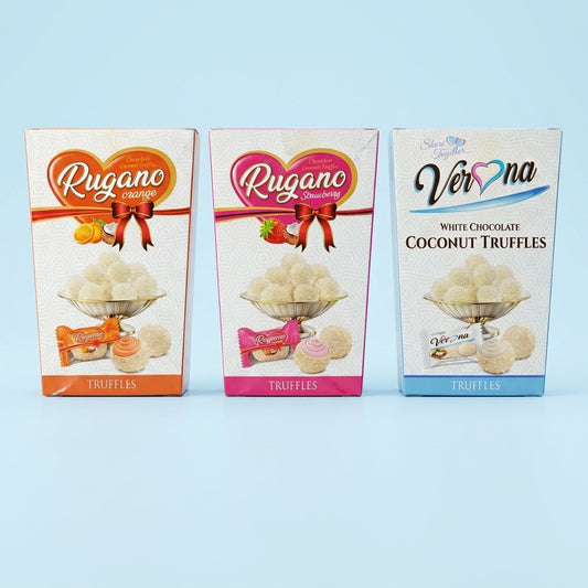 Rugano Bundle Strawberry Orange White Chocolate Coconut Truffles 450g