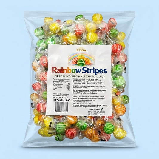 Krazy Kandi Rainbow Stripes Drops Hard Rock Candy Individually Wrapped 1kg
