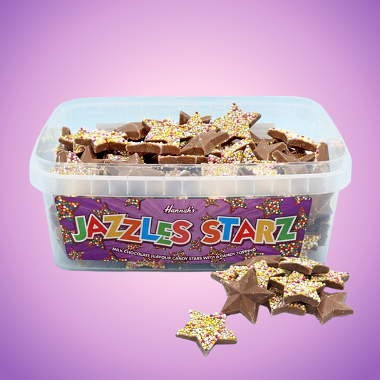 Hannahs Jazzles Starz Tub 600g Pick & Mix Bulk Sweets — purple and pink product photo