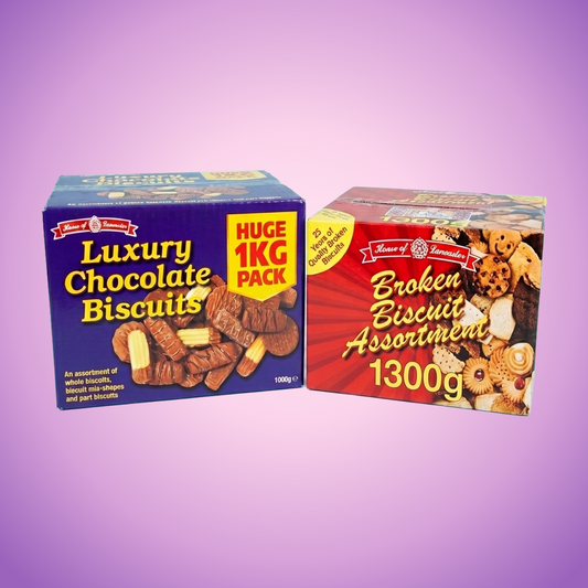 House Of Lancaster Luxury Broken Chocolate Biscuits & Assorted Broken Biscuits 2.3kg — purple and pink product photo