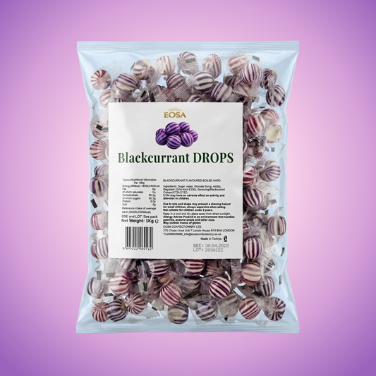 Krazy Kandi Eosa Blackcurrant Drops Hard Rock Candy Individually Wrapped 1kg — purple and pink product photo