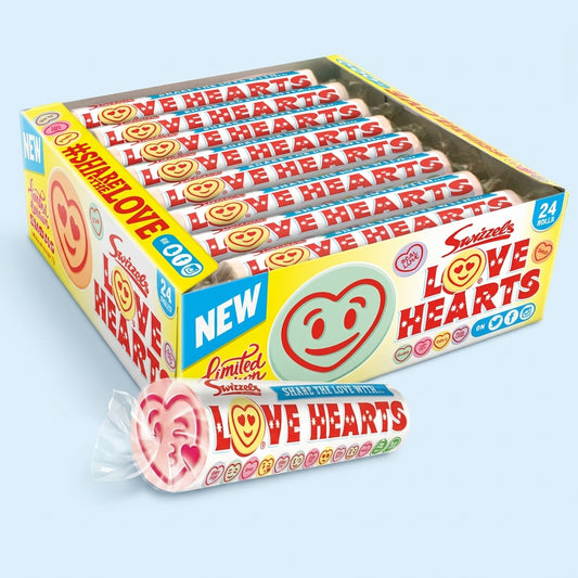 Swizzels Love Heart Rolls 24x39g bulk bag front view