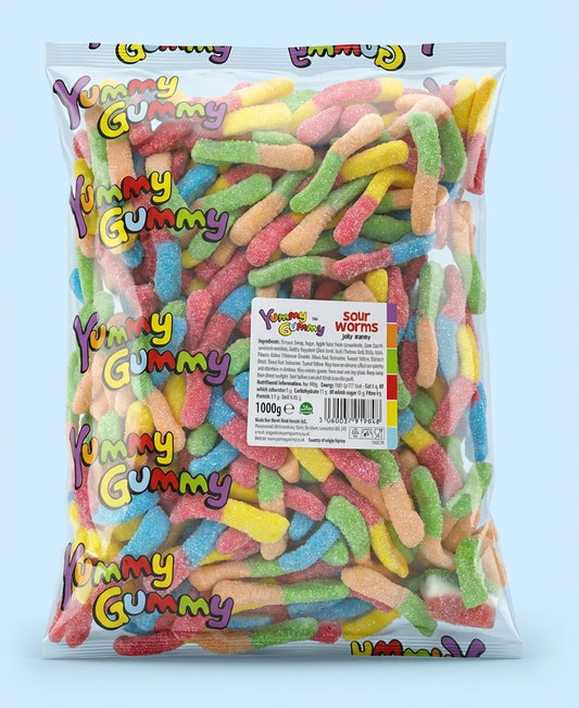 Yummy Gummy Sour Worms Neon 1kg