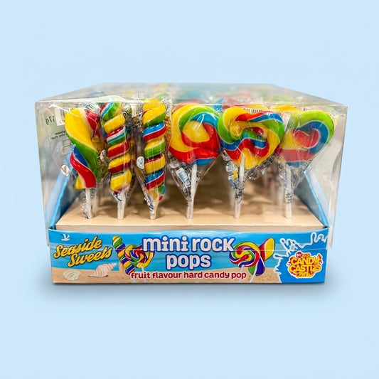 Krazy Kandi Seaside Mini Rock Pops Fruit Flavour Hard Candy Lollipops 816g - 816g pack front view on pastel blue studio background