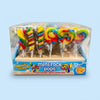 Krazy Kandi Seaside Mini Rock Pops Fruit Flavour Hard Candy Lollipops 816g - 816g pack front view on pastel blue studio background