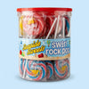 Krazy Kandi Seaside Swirl Rock Pop Mixed Flavours Cherry Cola Bubblegum Hard Rock Lollipops 1500g - 1500g pack front view on pastel blue studio background