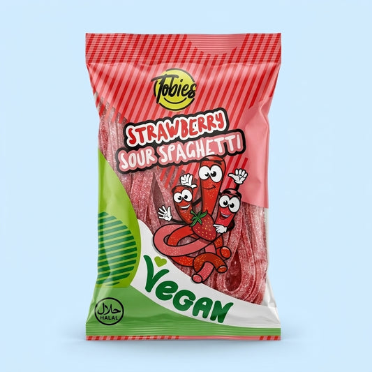 Tobies Strawberry Sour Spagetti Vegan and Halal 150g