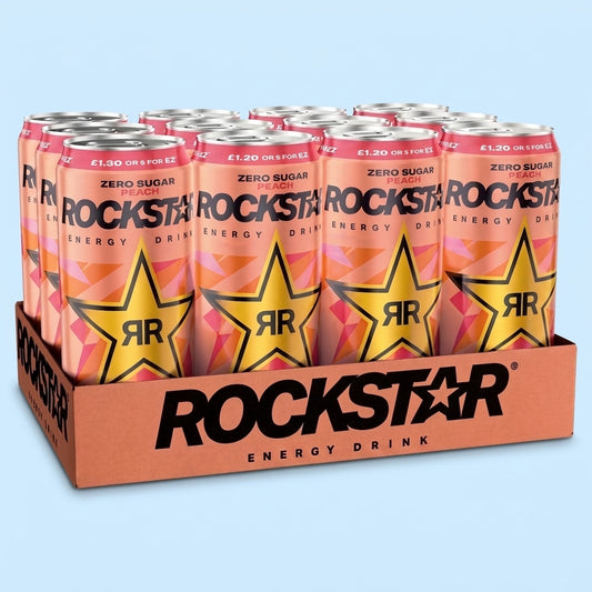 Rockstar Energy 12 x 330ml Energy Drink Peach Flavour 1kg