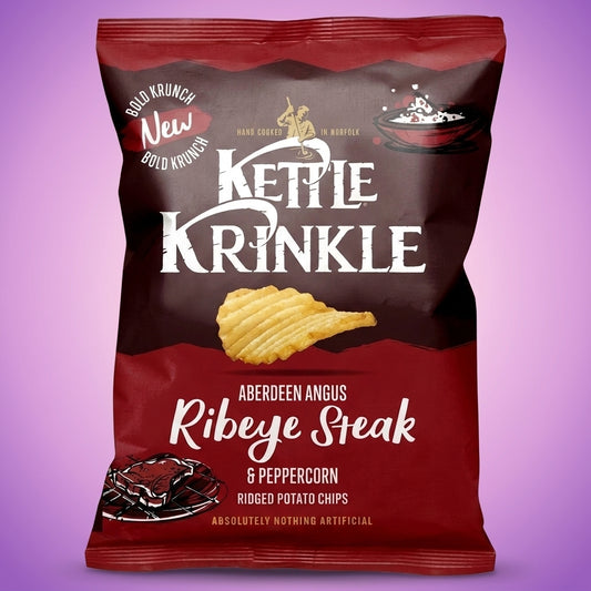 Kettle Krinkle Ribeye Steak & Peppercorn Flavour Crisps 8 x 130g