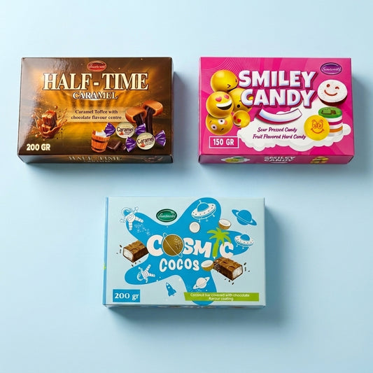 Sweetworld Bundle Half Time Caramel Smiley Candy Cosmic Cocos Coconut Bars 550g
