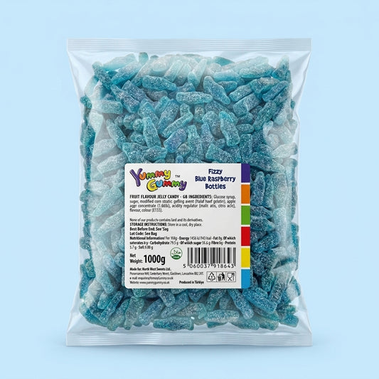 Krazy Kandi Yummy Gummy Fizzy Blue Raspberry Bottles Bag 1kg - Krazy Kandi Sweet Shop, Bootle Liverpool