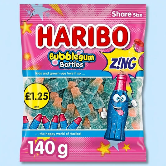 Haribo Bubblegum Bottles Zing Share Size Bags 1680g