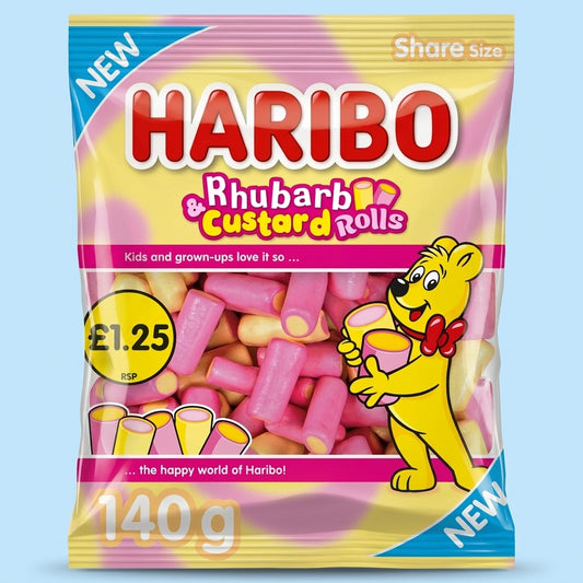 Haribo Rhubarb & Custard Rolls Share Size Bags 1680g