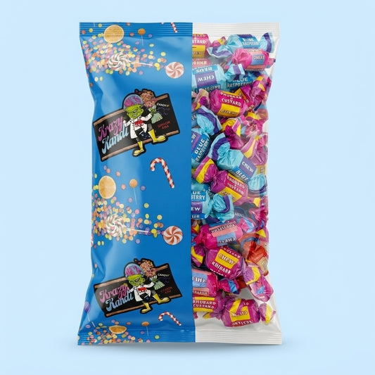 Krazy Kandi Retro Assorted Chew Flavours Bubblegum Blue Raspberry Rhubarb & Custard and Cola 1kg