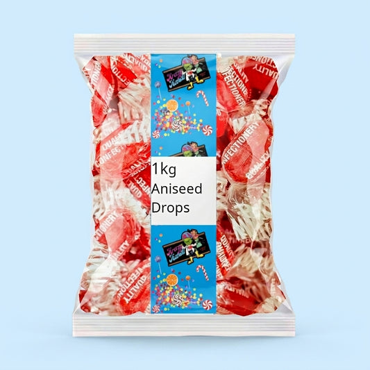 Krazy Kandi Aniseed Drops 1kg - 1kg pack front view on pastel blue studio background