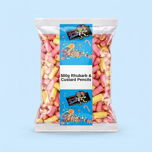 Krazy Kandi Rhubarb & Custard Pencils 500g - Krazy Kandi Sweet Shop, Bootle Liverpool