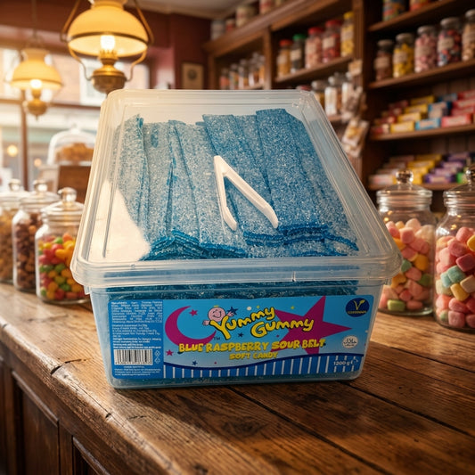 Yummy Gummy Blue Raspberry Belts Tub 1.2kg - illustrative lifestyle shot position 2