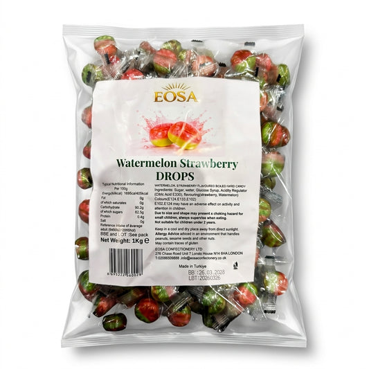 Krazy Kandi Watermelon Strawberry Drops Hard Rock Candy Individually Wrapped 1kg