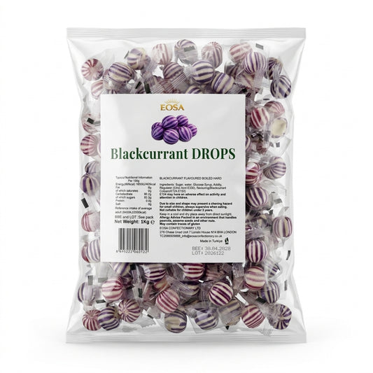 Krazy Kandi Eosa Blackcurrant Drops Hard Rock Candy Individually Wrapped 1kg