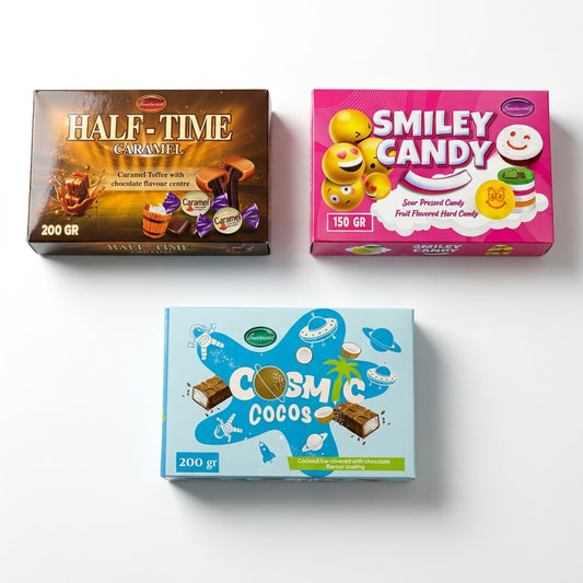 Sweetworld Bundle Half Time Caramel Smiley Candy Cosmic Cocos Coconut Bars 550g