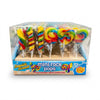 Krazy Kandi Seaside Mini Rock Pops Fruit Flavour Hard Candy Lollipops 816g displayed on a traditional wooden counter in a classic British sweet shop setting
