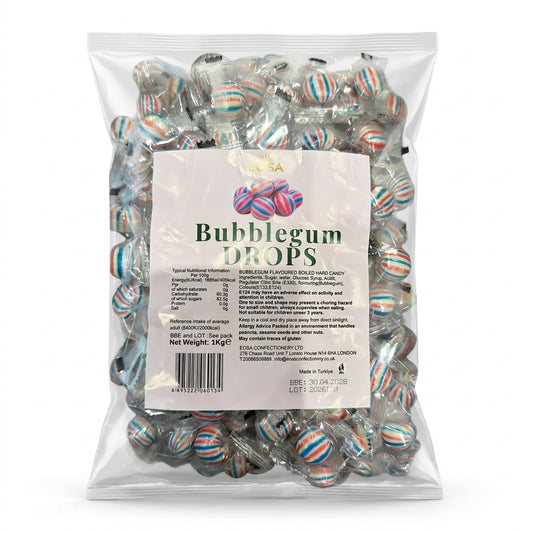 Krazy Kandi Eosa Bubblegum Drops Hard Rock Candy Individually Wrapped 1kg