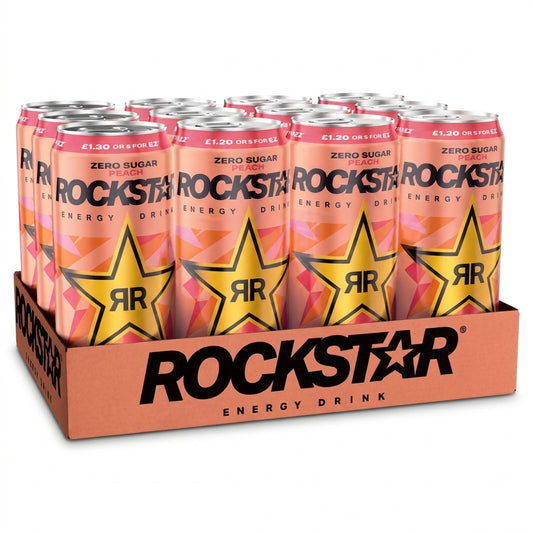 Rockstar Energy 12 x 330ml Energy Drink Peach Flavour 1kg