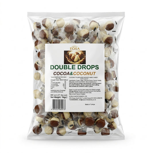 Krazy Kandi Cocoa & Coconut Double Drops Hard Rock Candy Individually Wrapped 1kg