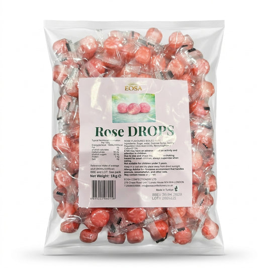 Krazy Kandi Eosa Rose Drops Hard Rock Candy Individually Wrapped 1kg