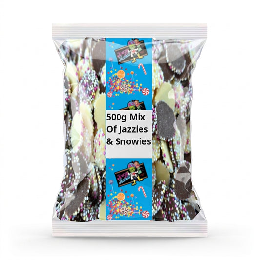 Close-up detail of Krazy Kandi Mix of Jazzies & Snowies 500g confectionery