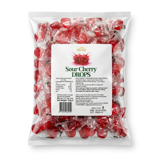 Krazy Kandi Sour Cherry Drops Hard Rock Candy Individually Wrapped 1kg