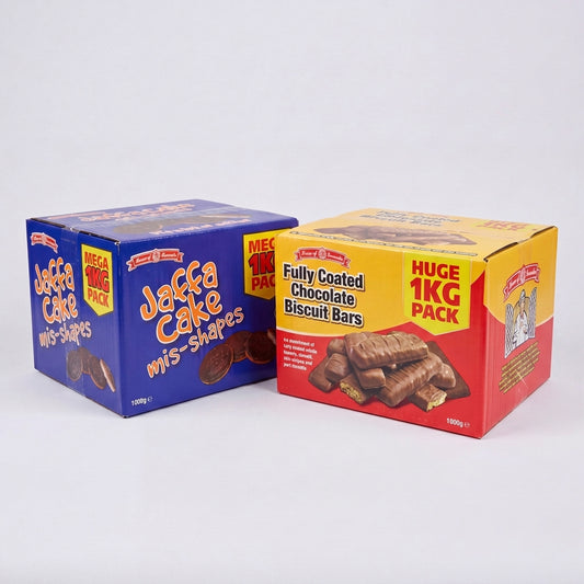 Close-up detail of House Of Lancaster Luxury Broken Misshapen Jaffa Cakes & Fully Coated Chocolate Biscuit Bars Broken or Misshapen 2kg confectionery