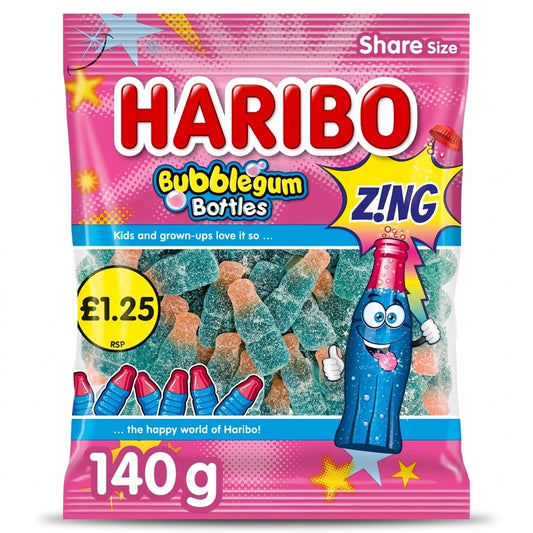 Haribo Bubblegum Bottles Zing Share Size Bags 1680g