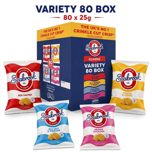 Seabrook Variety Packs Sea Salted Salt & Vinegar Prawn Cocktail Cheese & Onion 2kg