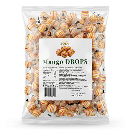 Krazy Kandi Mango Drops Hard Rock Candy Individually Wrapped 1kg