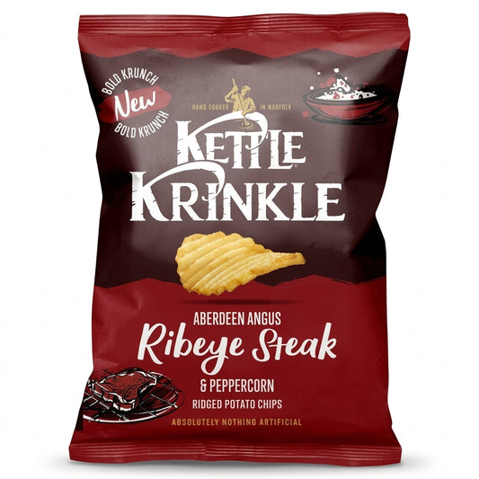 Kettle Krinkle Ribeye Steak & Peppercorn Flavour Crisps 8 x 130g