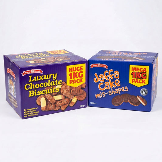 Close-up detail of House Of Lancaster Luxury Broken Chocolate Biscuits & Jaffa Cakes Broken 2kg confectionery