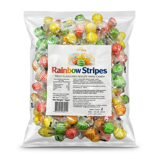 Krazy Kandi Rainbow Stripes Drops Hard Rock Candy Individually Wrapped 1kg
