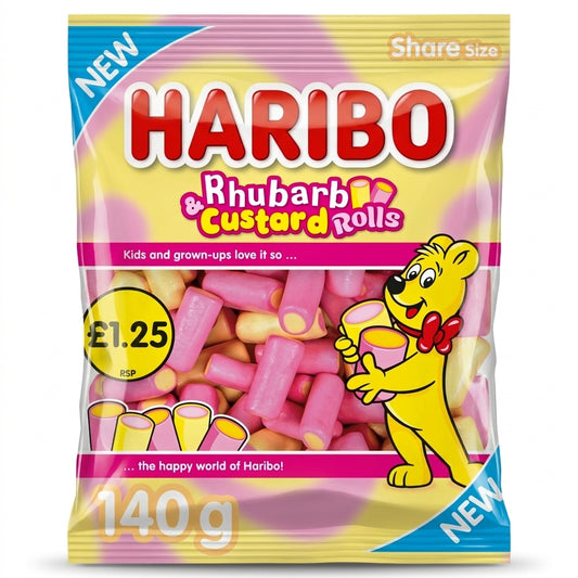 Haribo Rhubarb & Custard Rolls Share Size Bags 1680g