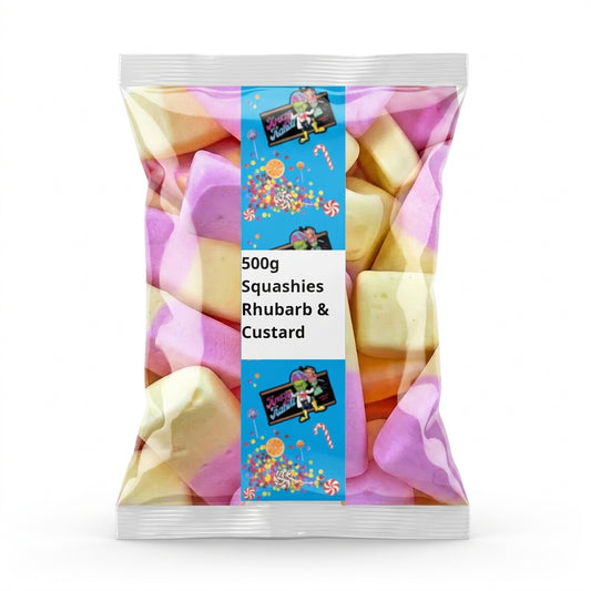 Krazy Kandi Rhubarb & Custard Squashies 500g View 2 - Krazy Kandi Sweet Shop, Bootle Liverpool