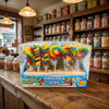Krazy Kandi Seaside Mini Rock Pops Fruit Flavour Hard Candy Lollipops 816g on a coffee table in a cosy home living room setting