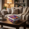 Bebeto Fizzy Party Mix Tub 400g on a coffee table in a cosy home living room setting